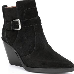 NWT ANTONIO MELANIE Black Suede Ankle  Boots Block Heel Buckle Detail